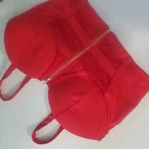 Red Zip Corset Bustier Top